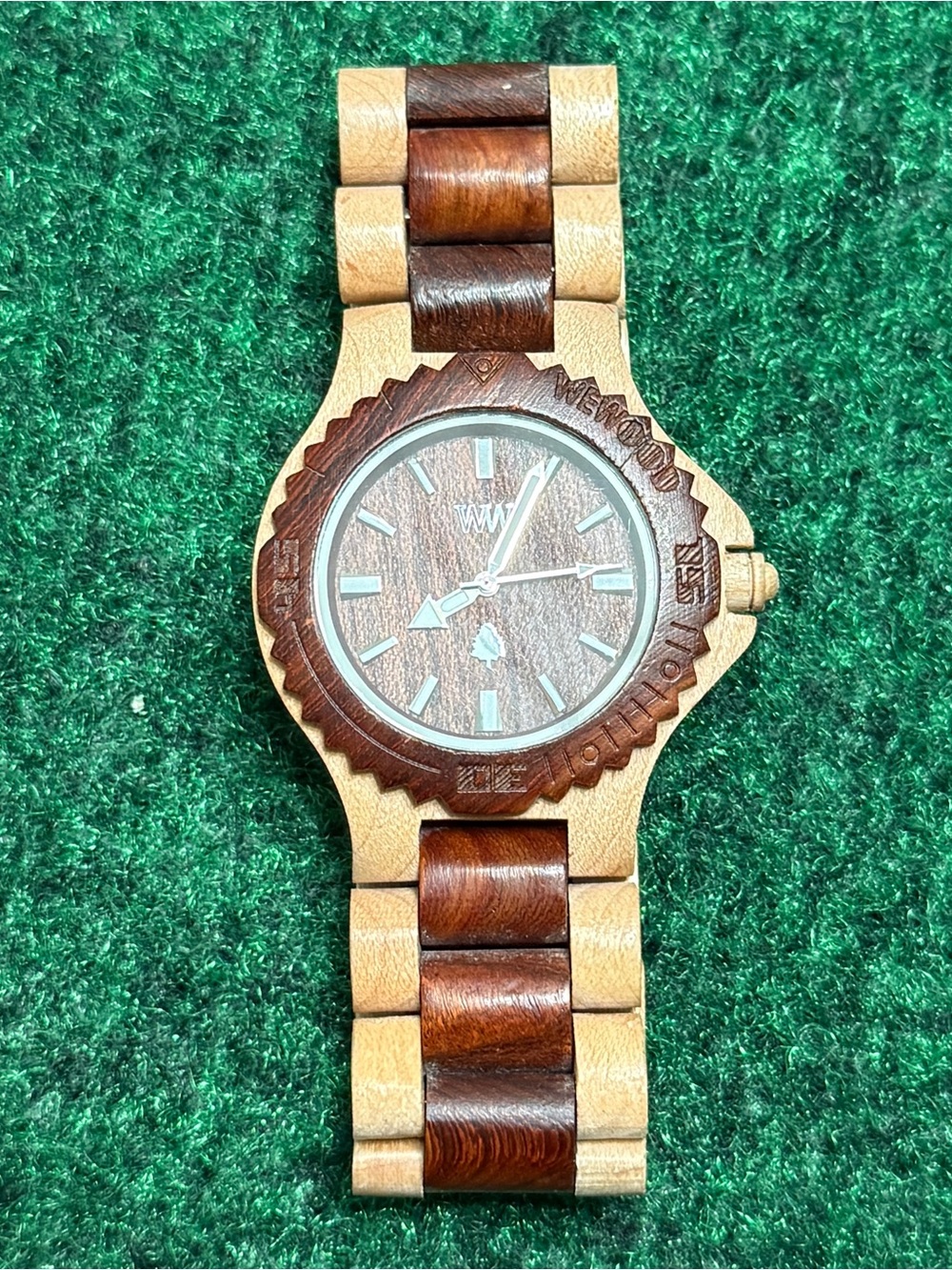 WeWOOD Two-Tone 100% Natural Wooden Wristwatch (Natural & Dark Brown Colored)